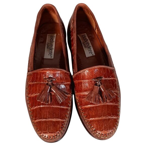 Belvedere Genuine Crocodile Loafers Shoes Mens 8 M Brown Tassel display picture 1